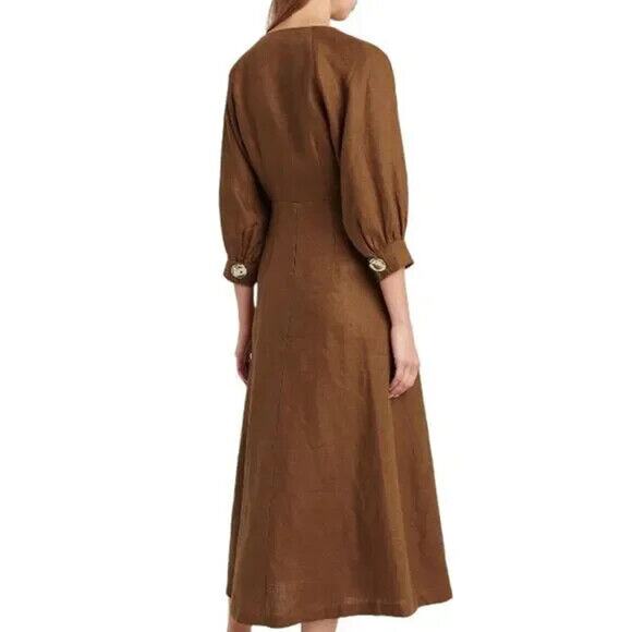 Nicholas NWOT Asilah Tie-Front Cutout Linen Dress Size 4 - Picture 4 of 10